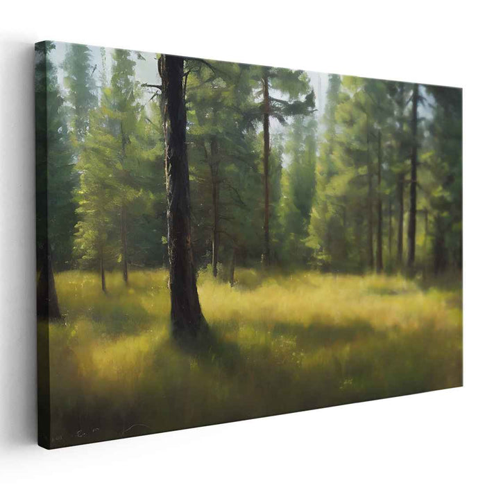 Forest Radiance: Sunlit Pine Grove Canvas Art Print