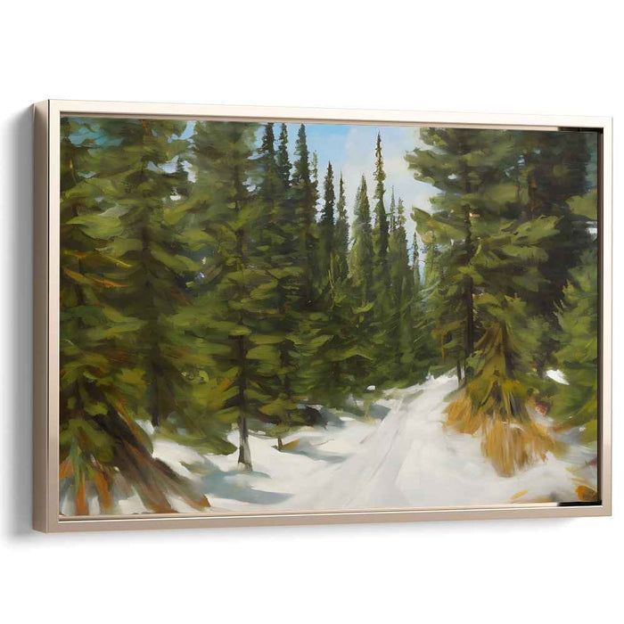Silent Blizzard Journey: Realistic Snowy Path Canvas Art Print