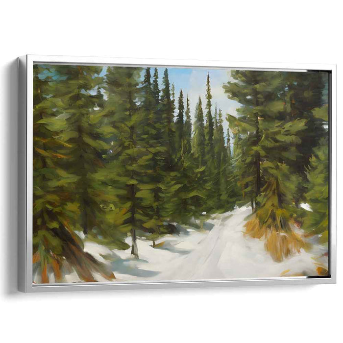 Silent Blizzard Journey: Realistic Snowy Path Canvas Art Print