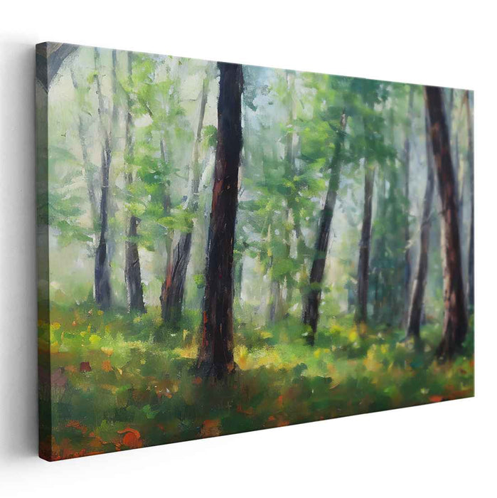 Silent Woods Canvas Serenity: Tranquil Forest Landscape Canvas Art