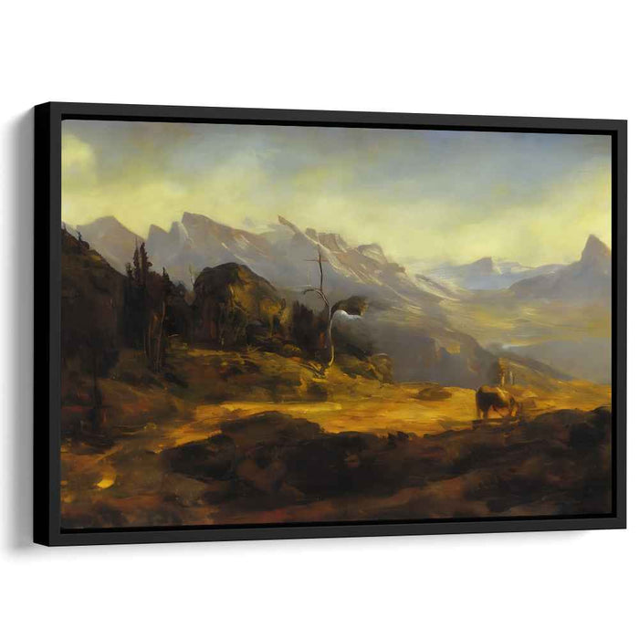 Tender Twilight Gaze: Romantic Bison at Dusk Landscape Canvas Art