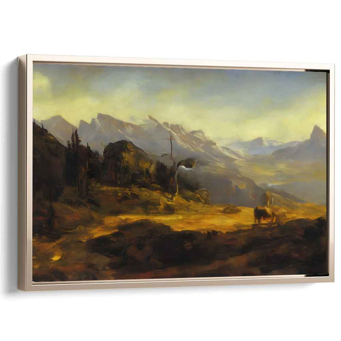 Tender Twilight Gaze: Romantic Bison at Dusk Landscape Canvas Art