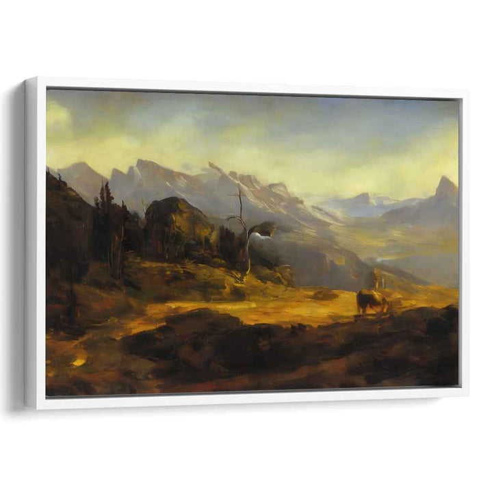 Tender Twilight Gaze: Romantic Bison at Dusk Landscape Canvas Art