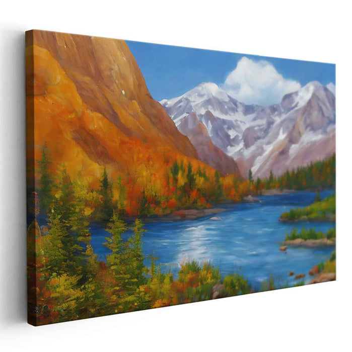 Elevation Flow: Majestic Mountain and River Landscape Canvas Art