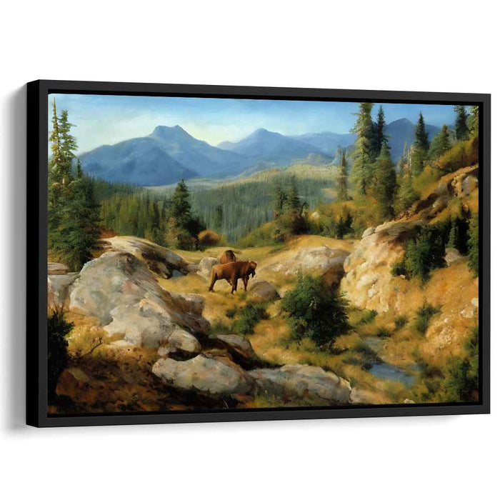 Tranquil Grazing: Majestic Mountain Landscape with Horses Canvas Art Print