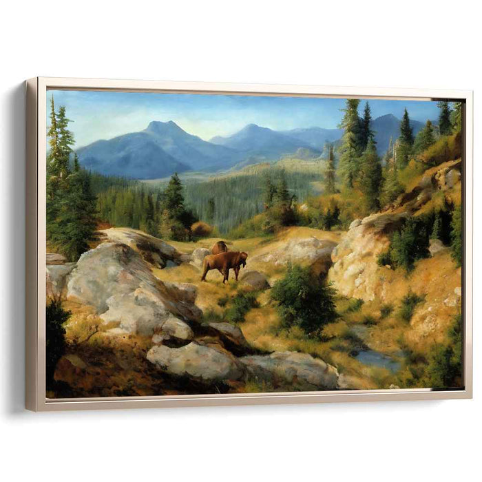 Tranquil Grazing: Majestic Mountain Landscape with Horses Canvas Art Print