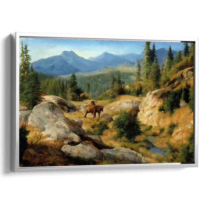 Tranquil Grazing: Majestic Mountain Landscape with Horses Canvas Art Print