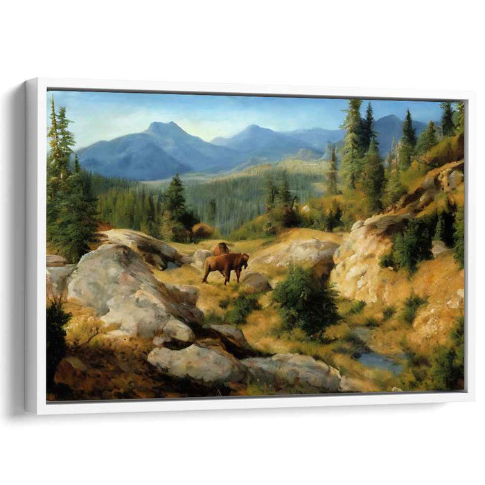 Tranquil Grazing: Majestic Mountain Landscape with Horses Canvas Art Print