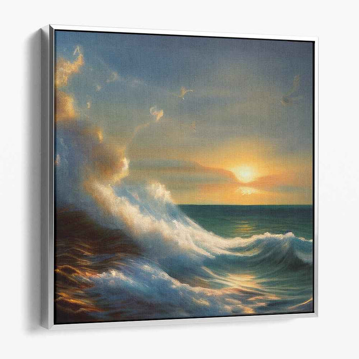 Twilight Tide Painting: Serene Sunset Waves Canvas Art Print