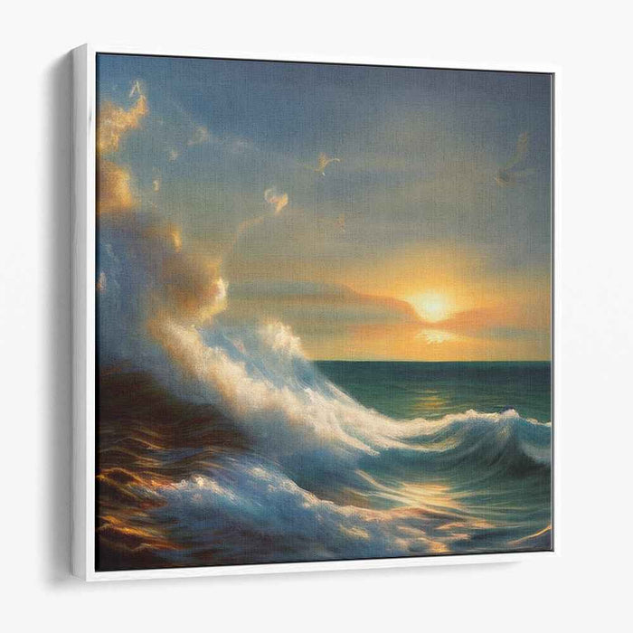 Twilight Tide Painting: Serene Sunset Waves Canvas Art Print