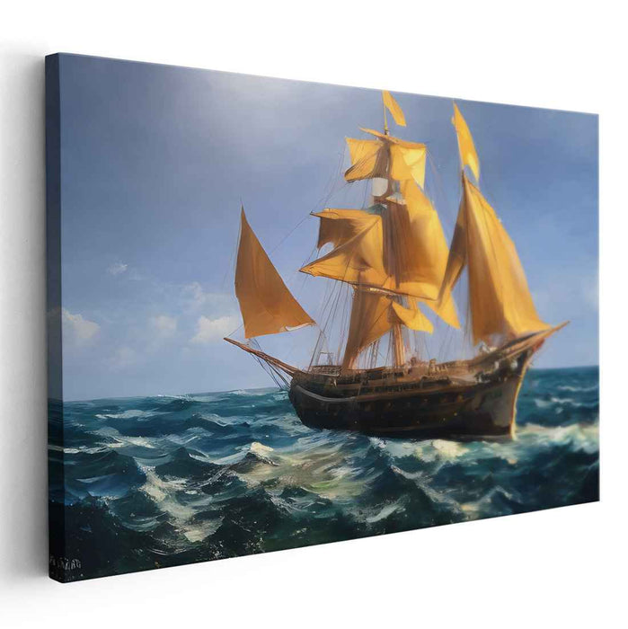 Majestic Seas: Classic Ship on Turbulent Waters Canvas Art Print