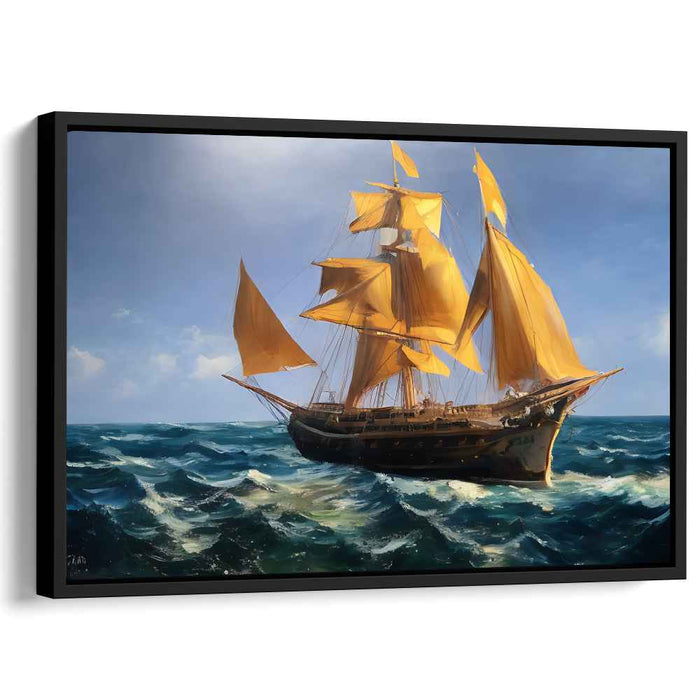 Majestic Seas: Classic Ship on Turbulent Waters Canvas Art Print