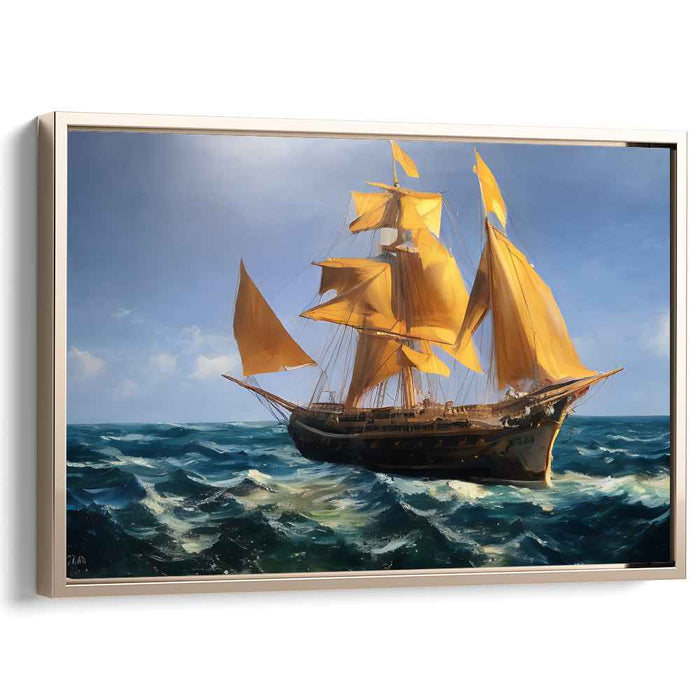 Majestic Seas: Classic Ship on Turbulent Waters Canvas Art Print