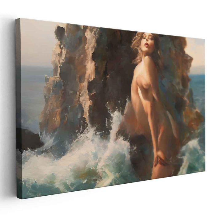 Ethereal Blue Serenade: Sensuous Female Amidst the Ocean Waves