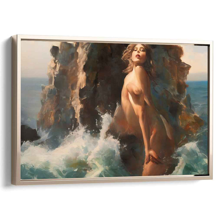 Ethereal Blue Serenade: Sensuous Female Amidst the Ocean Waves