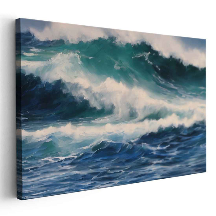 Sapphire Swell: Dynamic Seascape Canvas Art Print