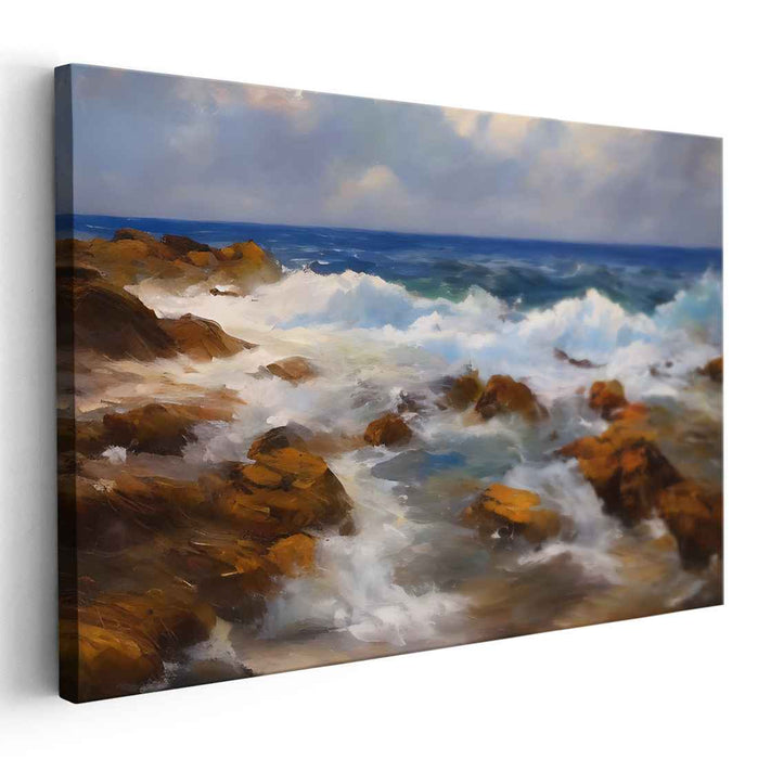 Tides of Granite: Dynamic Seascape with Rocky Shores Canvas Art