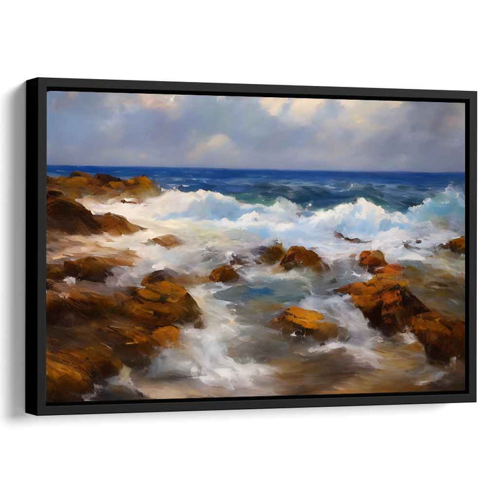 Tides of Granite: Dynamic Seascape with Rocky Shores Canvas Art