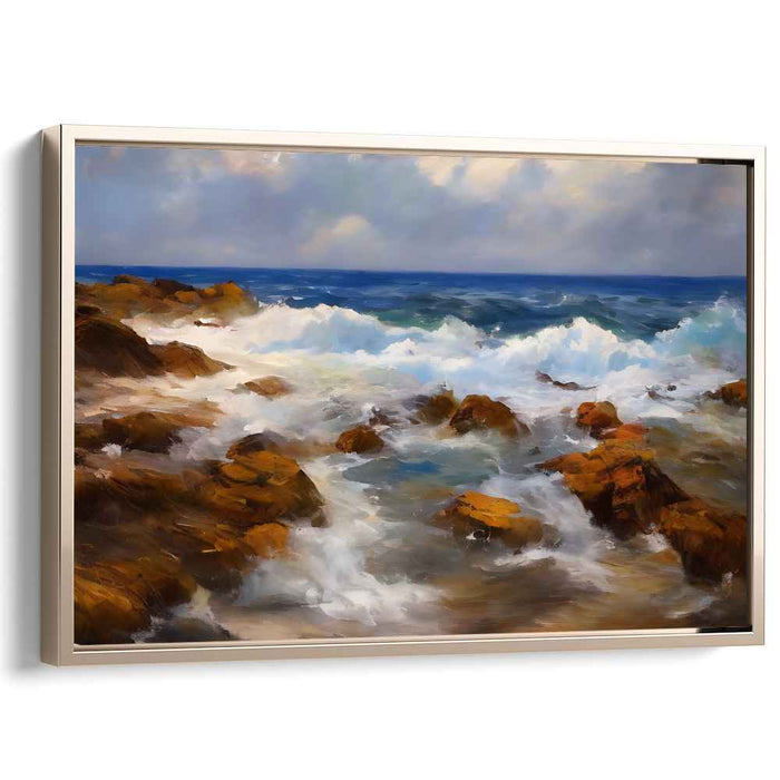 Tides of Granite: Dynamic Seascape with Rocky Shores Canvas Art