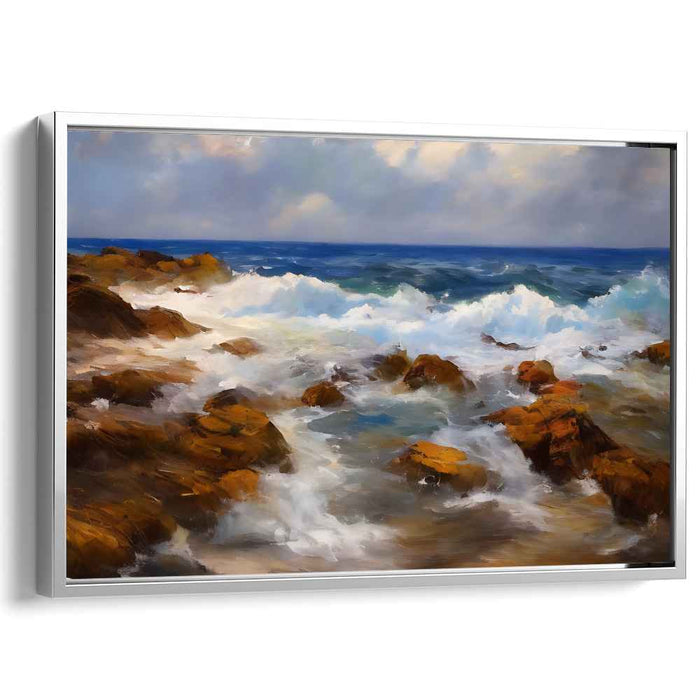 Tides of Granite: Dynamic Seascape with Rocky Shores Canvas Art