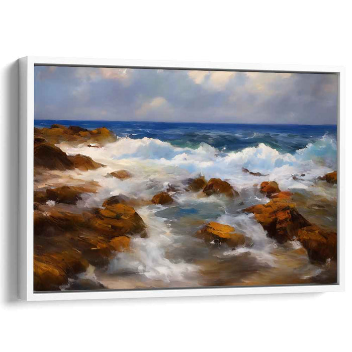 Tides of Granite: Dynamic Seascape with Rocky Shores Canvas Art