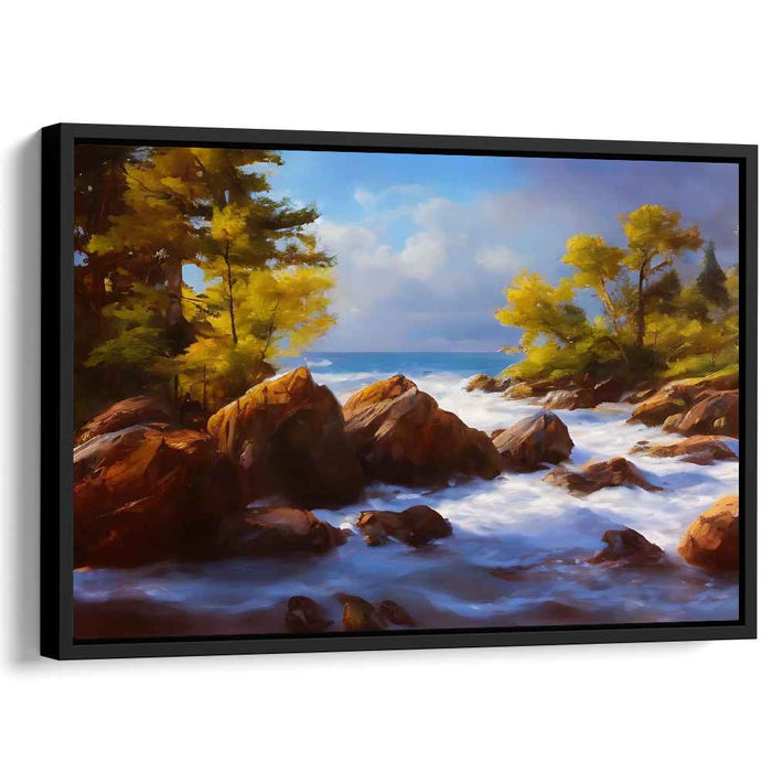 Golden Autumn Rapids: Majestic River Landscape Canvas Art