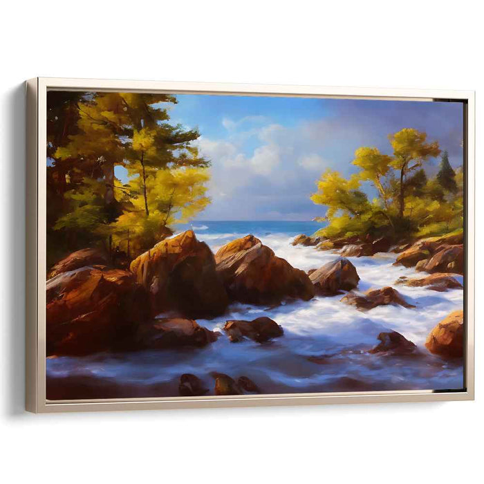 Golden Autumn Rapids: Majestic River Landscape Canvas Art