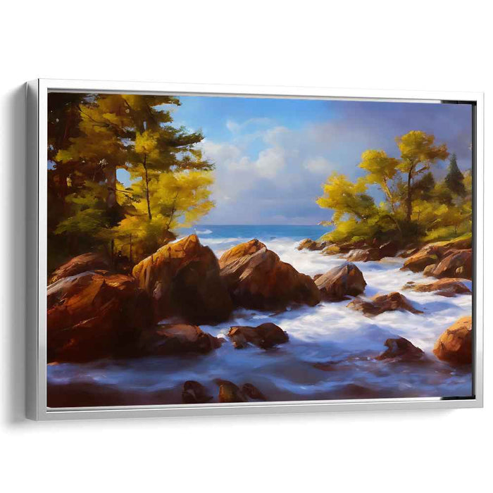 Golden Autumn Rapids: Majestic River Landscape Canvas Art