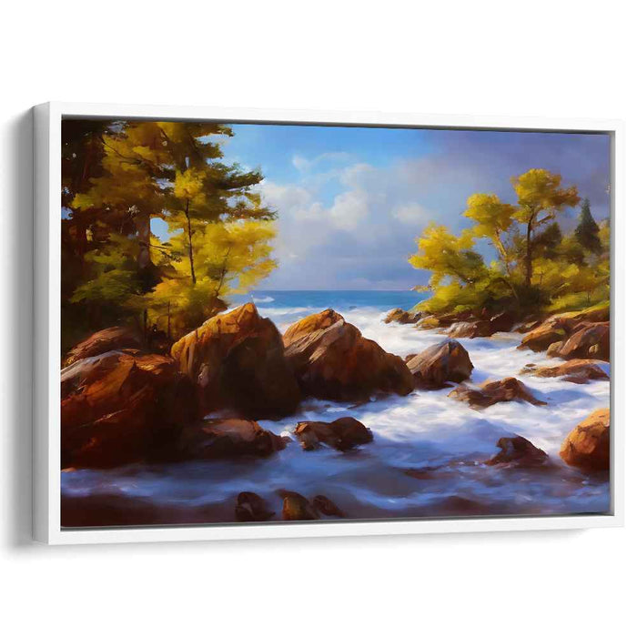 Golden Autumn Rapids: Majestic River Landscape Canvas Art