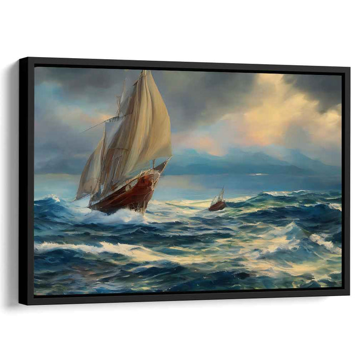Tempest's Voyage: Dramatic Seascape with Sailing Ships Canvas Art Print