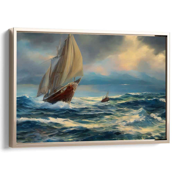 Tempest's Voyage: Dramatic Seascape with Sailing Ships Canvas Art Print