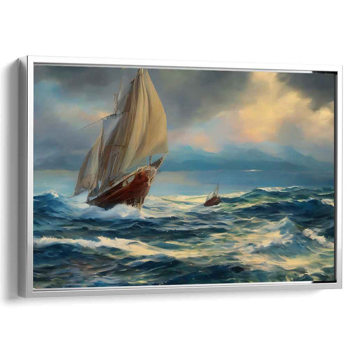 Tempest's Voyage: Dramatic Seascape with Sailing Ships Canvas Art Print
