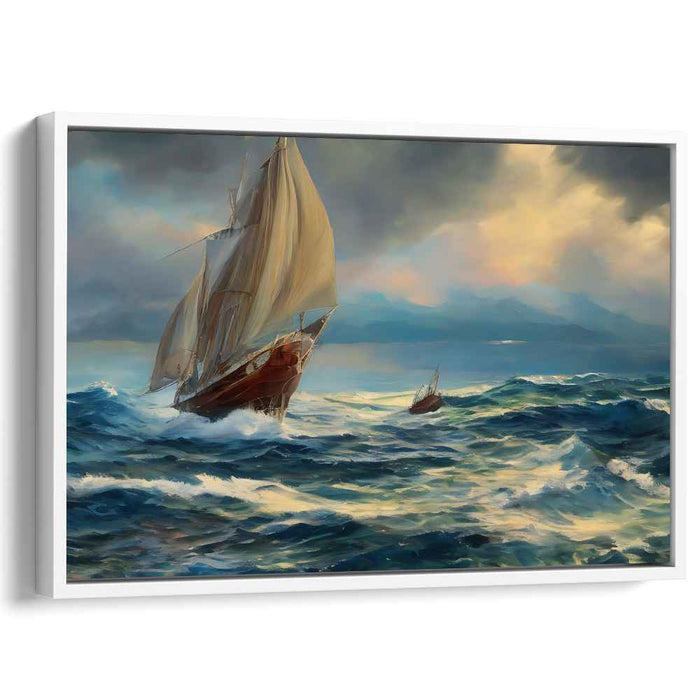 Tempest's Voyage: Dramatic Seascape with Sailing Ships Canvas Art Print