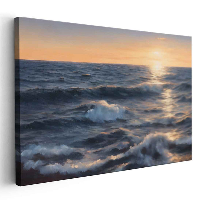 Dusk Tide Canvas Symphony: Sunset Ocean Waves Canvas Art