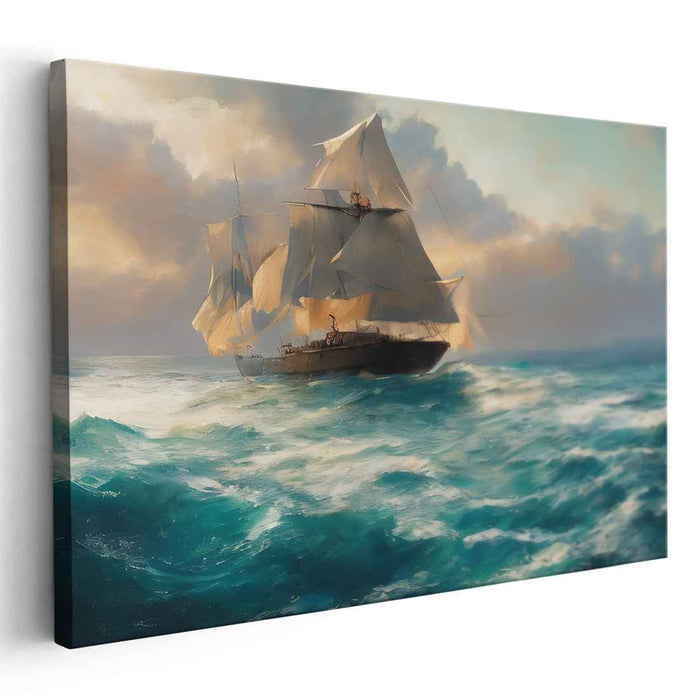 Sail Away Love Story: Romantic Seascape Sailing Ship Canvas Art Print