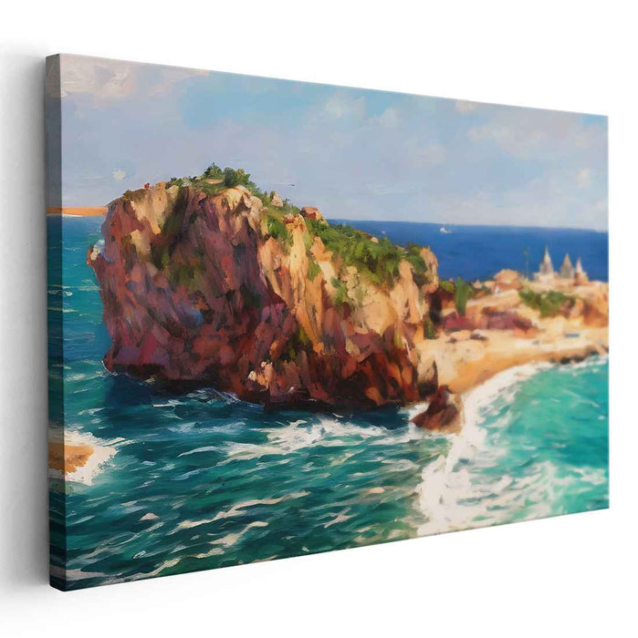 Turquoise Edge Horizon: Coastal Cliff and Turquoise Sea Canvas Art