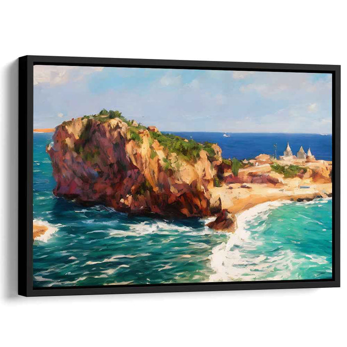Turquoise Edge Horizon: Coastal Cliff and Turquoise Sea Canvas Art