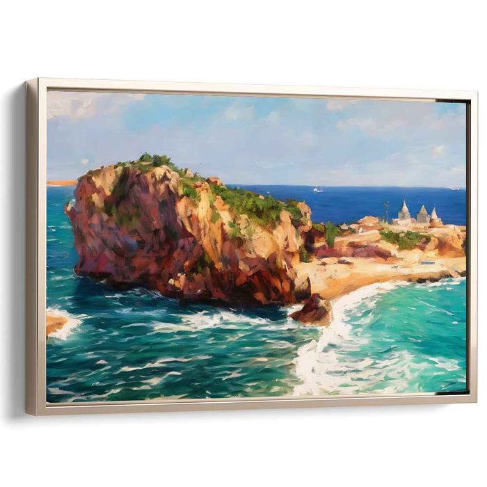 Turquoise Edge Horizon: Coastal Cliff and Turquoise Sea Canvas Art