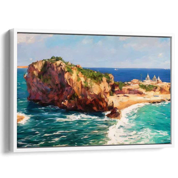 Turquoise Edge Horizon: Coastal Cliff and Turquoise Sea Canvas Art