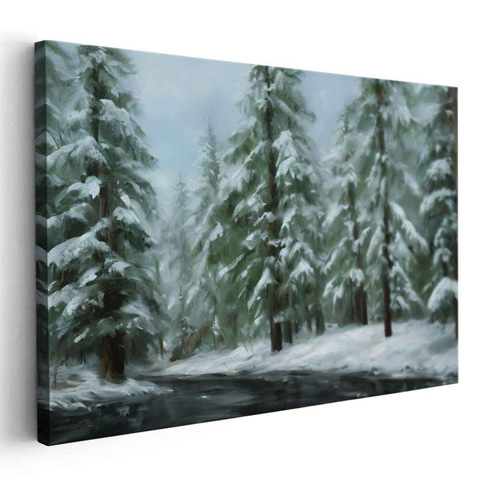 Snowfall Solitude: Serene Snowy Forest Landscape Canvas Art Print