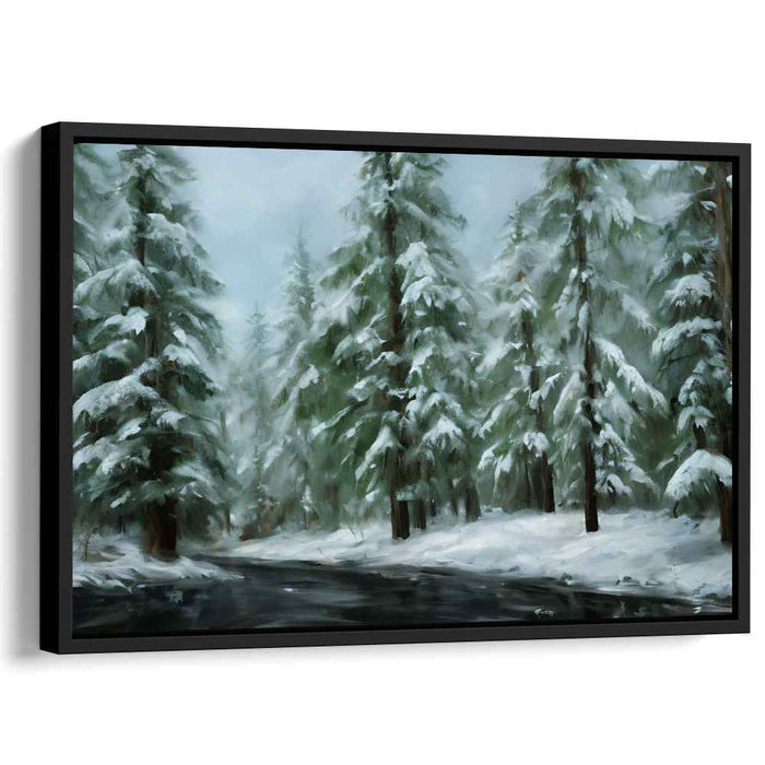 Snowfall Solitude: Serene Snowy Forest Landscape Canvas Art Print