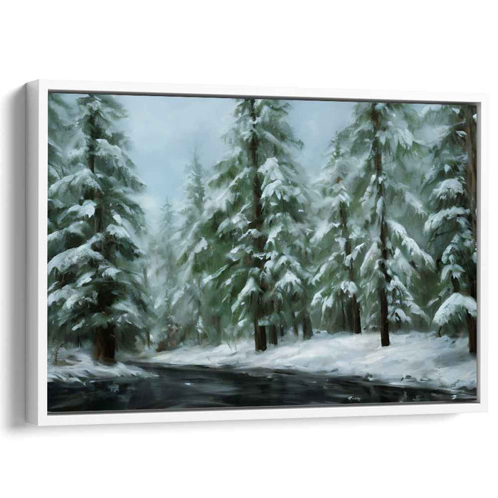 Snowfall Solitude: Serene Snowy Forest Landscape Canvas Art Print