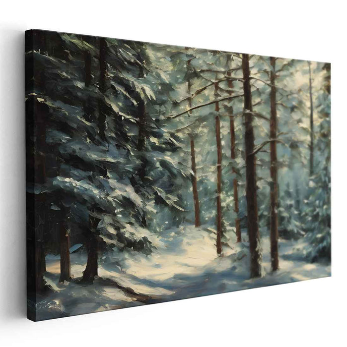 Crystal Veil: Snow-Covered Forest Canvas Art Print