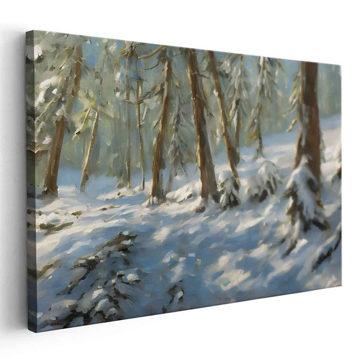 Winter's Brush Dance: Impressionist-Inspired Snowy Landscape Canvas Art