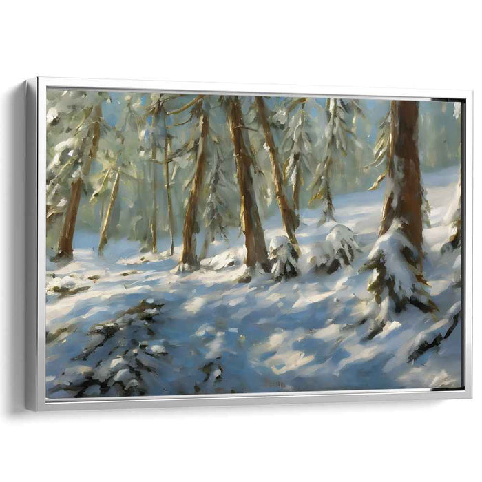 Winter's Brush Dance: Impressionist-Inspired Snowy Landscape Canvas Art