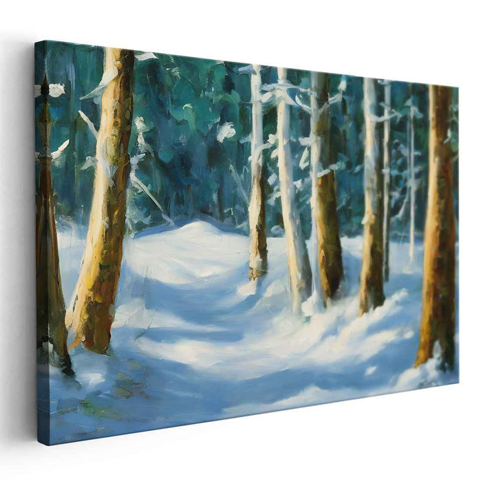 Icy Woods Whispers: Impressionist Snowy Forest Canvas Art Print