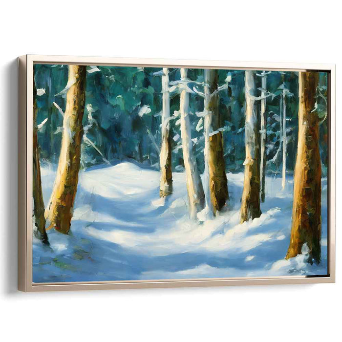 Icy Woods Whispers: Impressionist Snowy Forest Canvas Art Print