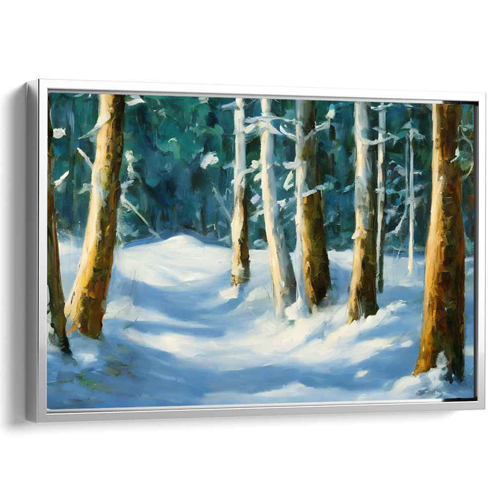 Icy Woods Whispers: Impressionist Snowy Forest Canvas Art Print