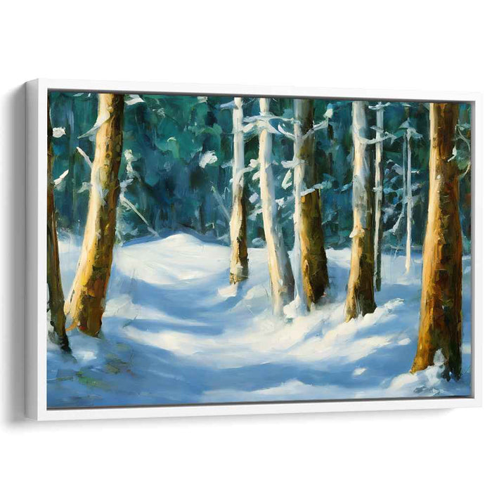 Icy Woods Whispers: Impressionist Snowy Forest Canvas Art Print