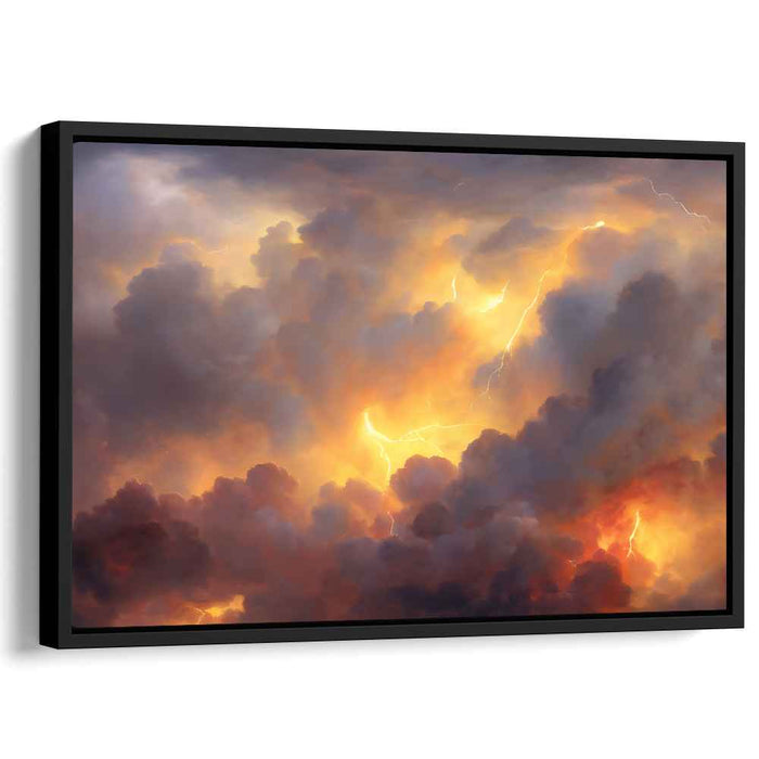 Electrified Atmosphere: Dramatic Lightning and Fiery Clouds Canvas Art Print